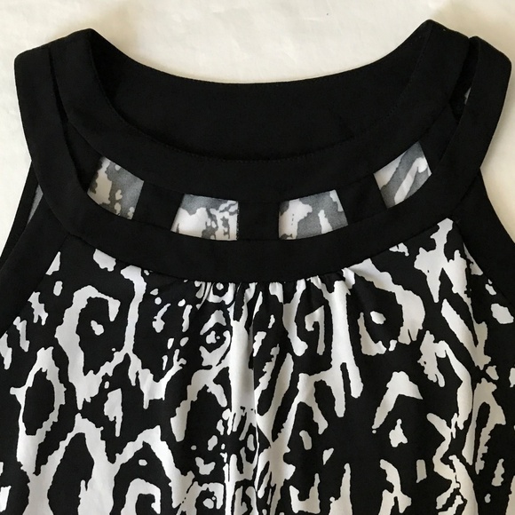 PerSeption Concept Sleeveless Blouse Lattice Neck Chiffon Ruffle Hem Size Large - Picture 2 of 16